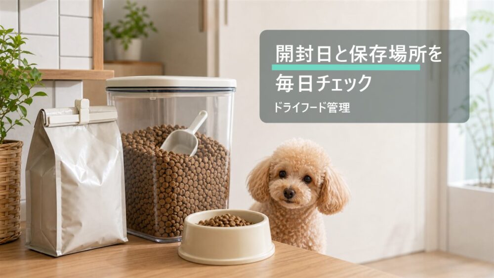 開封日と保存場所を毎日チェックするドライフード管理